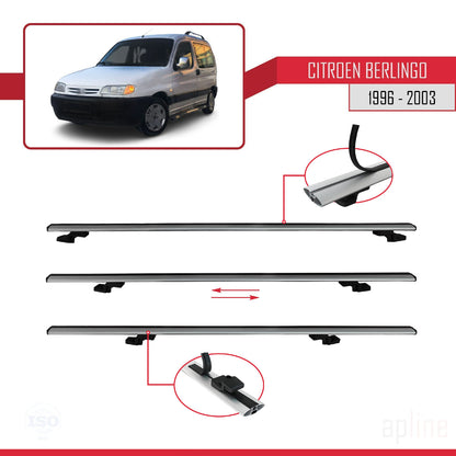 Compatible with Citroen Berlingo (M49) 1996-2003 BASIC Model Car Roof Rack Cross Bar Grey Aluminium 4 Bars