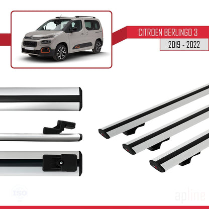 Compatible with Citroen Berlingo 3 (K9) 2019-2022 BASIC Model Car Roof Rack Cross Bar Grey Aluminium 3 Bars