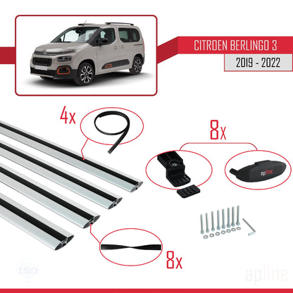 Compatible with Citroen Berlingo 3 (K9) 2019-2022 BASIC Model Car Roof Rack Cross Bar Grey Aluminium 4 Bars