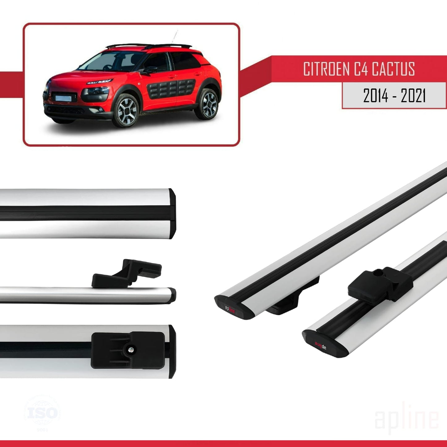 Compatible avec Citroen C4 Cactus 2014-2021 BASIC Model Barres de Toit Railing Porte-Bagages de Voiture Gris Aluminium 2 Barres