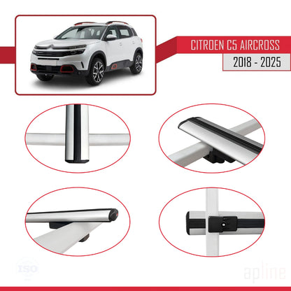 Kompatibel mit Citroen C5 Aircross 2018-2025 Basismodell Dachgepäckträger, graues Aluminium, 3-teilig