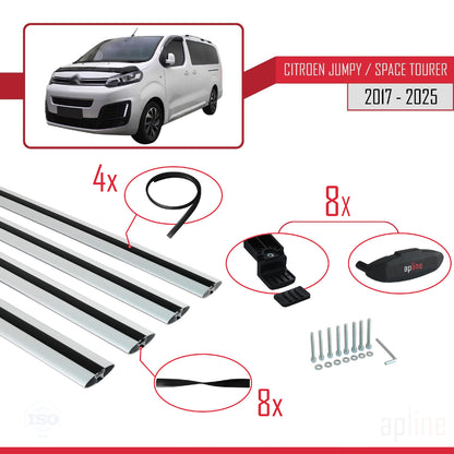 Compatible avec Citroen Jumpy 3 (K0) Space Tourer 2017-2025 BASIC Model Barres de Toit Railing Porte-Bagages de Voiture Gris Aluminium 4 Barres