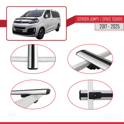 Compatible avec Citroen Jumpy 3 (K0) Space Tourer 2017-2025 BASIC Model Barres de Toit Railing Porte-Bagages de Voiture Gris Aluminium 2 Barres