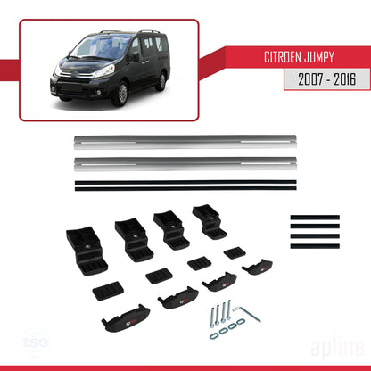 Kompatibel mit Citroen Jumpy 2 (G9) 2007-2016 Basismodell Dachgepäckträger, graues Aluminium, 2 Stangen
