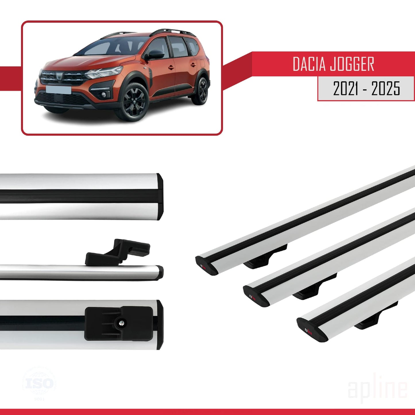 Compatible avec Dacia Jogger 2021-2025 BASIC Model Barres de Toit Railing Porte-Bagages de Voiture Gris Aluminium 3 Barres