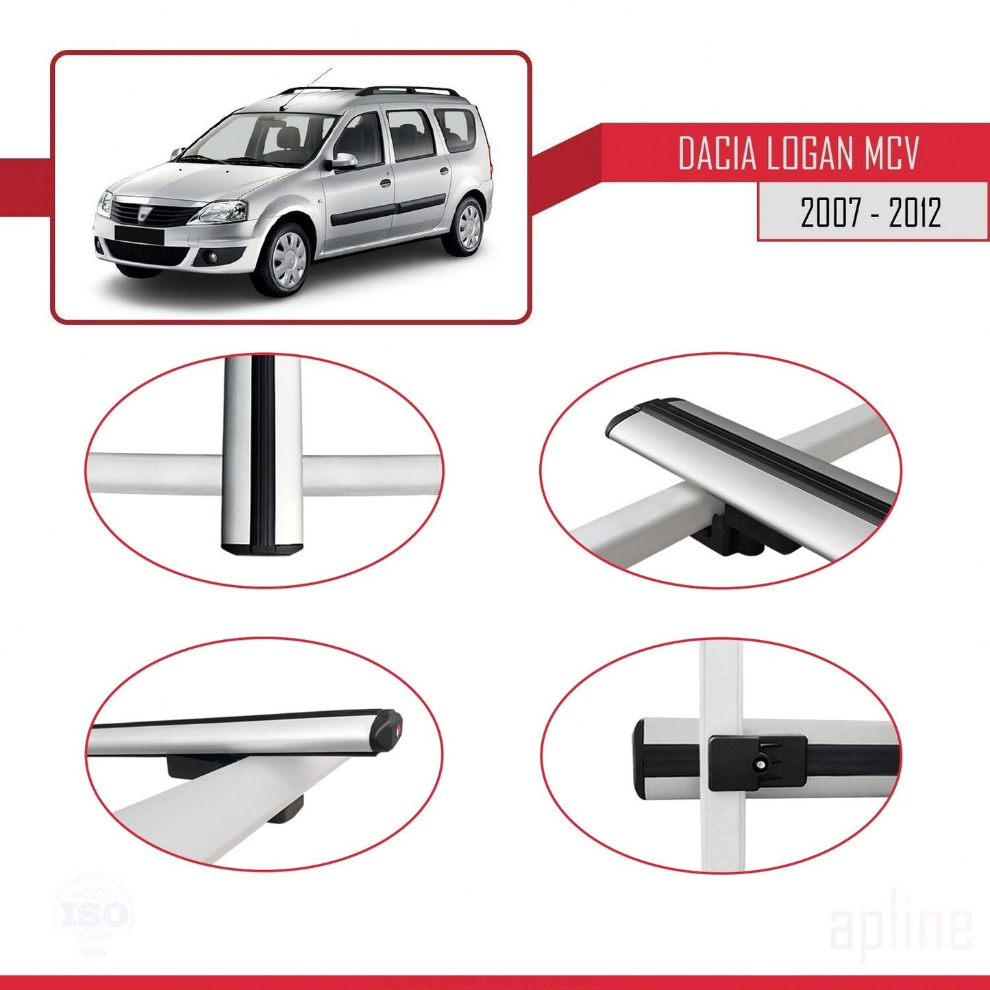Compatible avec Dacia Logan 2 MCV (K52) 2007-2012 BASIC Model Barres de Toit Railing Porte-Bagages de Voiture Gris Aluminium 2 Barres