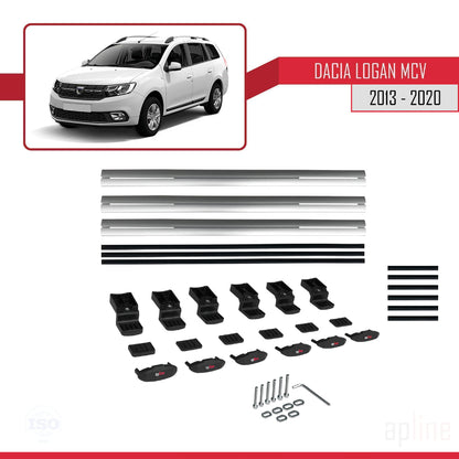 Compatible avec Dacia Logan 2 MCV (K52) 2013-2020 BASIC Model Barres de Toit Railing Porte-Bagages de Voiture Gris Aluminium 3 Barres