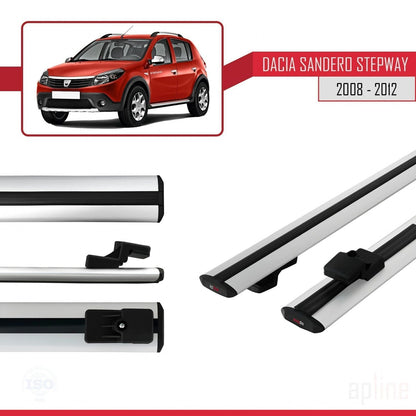 Kompatibel mit Dacia Sandero Stepway 2008-2012 Basismodell Dachgepäckträger, graues Aluminium, 2 Stangen