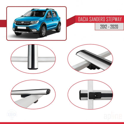 Compatible avec Dacia Sandero Stepway 2 2012-2020 BASIC Model Barres de Toit Railing Porte-Bagages de Voiture Gris Aluminium 2 Barres