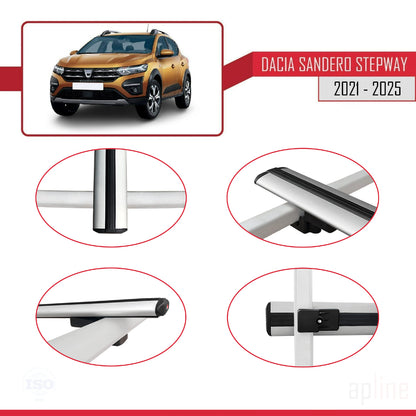 Kompatibel mit Dacia Sandero Stepway 3 2021-2025 Basismodell Dachgepäckträger, Reling, Gepäckträger, graues Aluminium, 3 Stangen