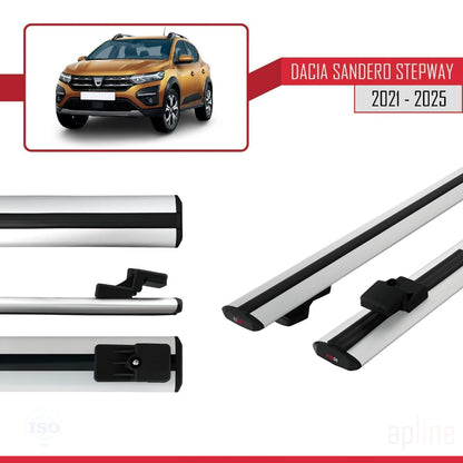 Kompatibel mit Dacia Sandero Stepway 3 2021-2025 Basismodell Dachgepäckträger, graues Aluminium, 2 Stangen