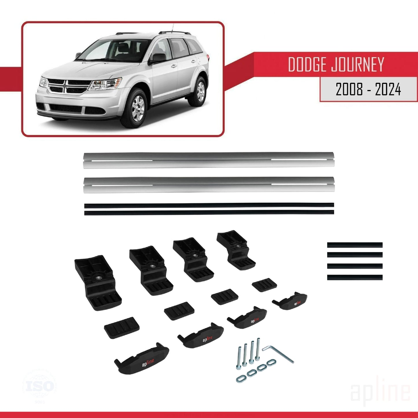 Kompatibel mit Dodge Journey 2008-2024 Basismodell Dachreling Gepäckträger Graues Aluminium 2 Stangen