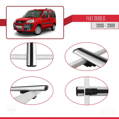 Kompatibel mit Fiat Doblo 2000-2009 Basismodell Dachgepäckträger, graues Aluminium, 3 Stangen