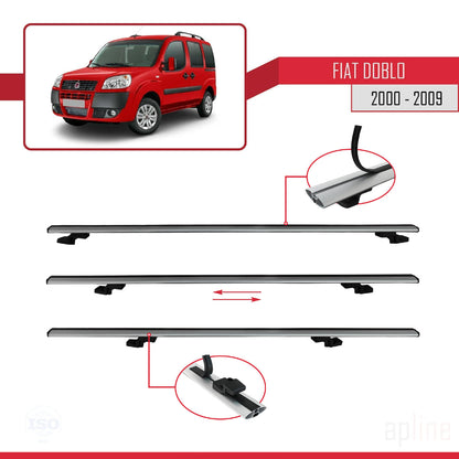 Kompatibel mit Fiat Doblo 2000-2009 Basismodell Dachgepäckträger, graues Aluminium, 4 Stangen