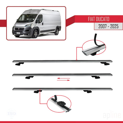 Kompatibel mit Fiat Ducato 3 2007-2025 Basismodell Dachgepäckträger, graues Aluminium, 3 Stangen