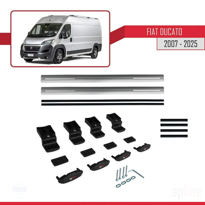 Kompatibel mit Fiat Ducato 3 2007-2025 Basismodell Dachgepäckträger, graues Aluminium, 2 Stangen