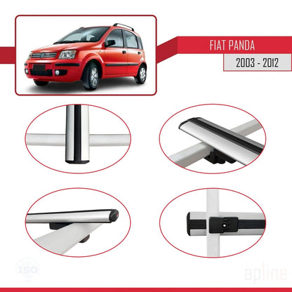 Kompatibel mit Fiat Panda 2 (169) 2003-2012 Basismodell Dachgepäckträger, graues Aluminium, 3 Stangen