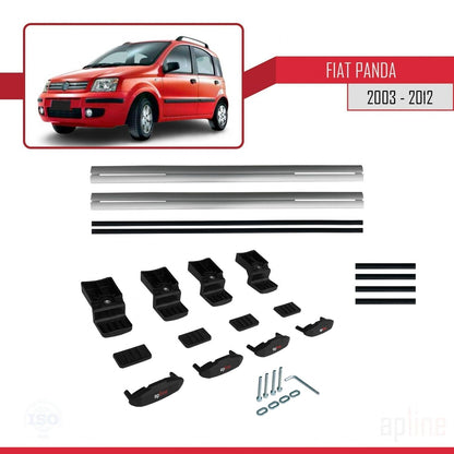 Kompatibel mit Fiat Panda 2 (169) 2003-2012 Basismodell Dachgepäckträger, graues Aluminium, 2 Stangen