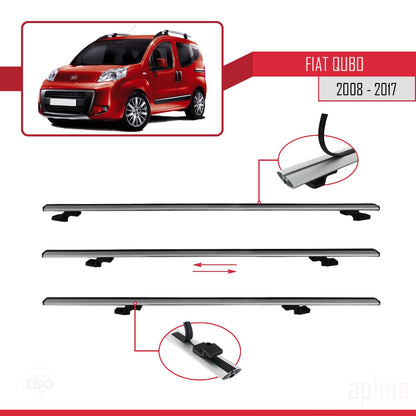 Kompatibel mit Fiat Qubo 2008-2017 Basismodell Dachgepäckträger, graues Aluminium, 4 Stangen