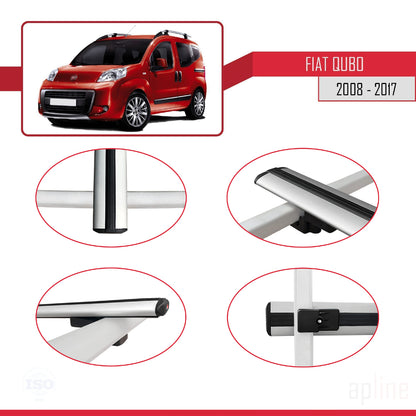 Kompatibel mit Fiat Qubo 2008-2017 Basismodell Dachgepäckträger, graues Aluminium, 2 Stangen