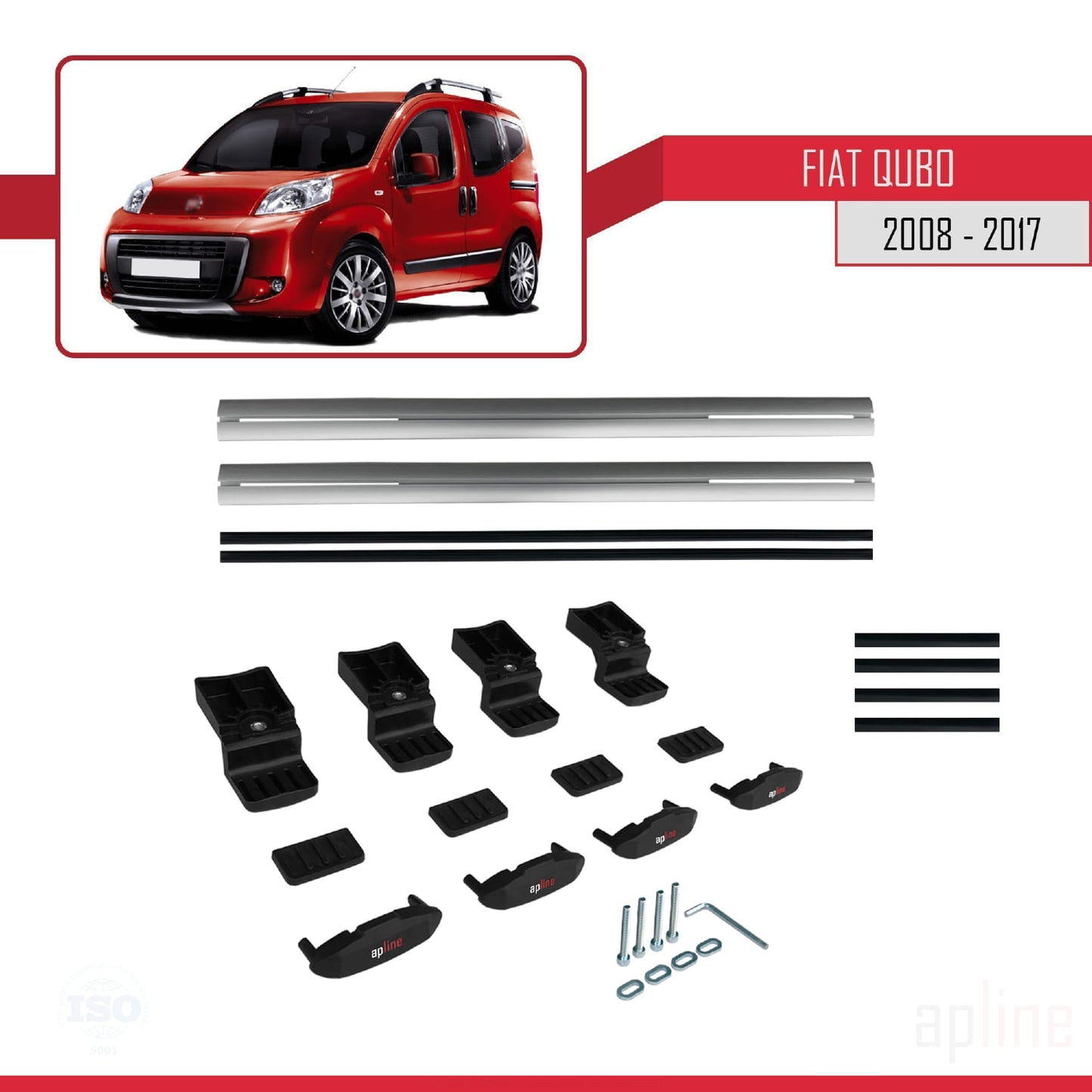Kompatibel mit Fiat Qubo 2008-2017 Basismodell Dachgepäckträger, graues Aluminium, 2 Stangen