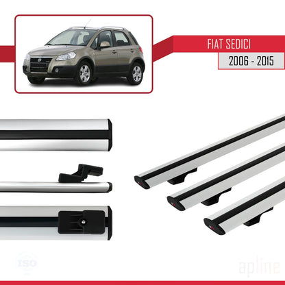 Kompatibel mit Fiat Sedici 2006-2015 Basismodell Dachgepäckträger, graues Aluminium, 3 Stangen