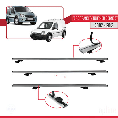 Compatible with Ford Transit/Tourneo Connect 2002-2013 BASIC Model Car Roof Rack Cross Bar Grey Aluminium 4 Bars