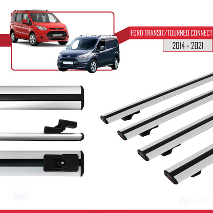Compatible with Ford Transit/Tourneo Connect 2 2014-2021 BASIC Model Car Roof Rack Cross Bar Grey Aluminium 4 Bars