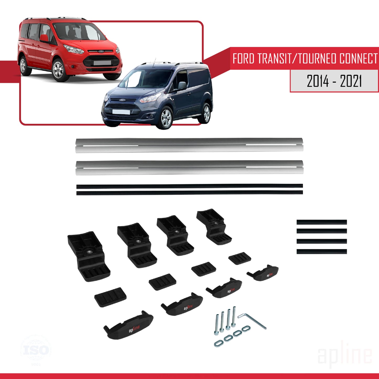 Compatible with Ford Transit/Tourneo Connect 2 2014-2021 BASIC Model Car Roof Rack Cross Bar Grey Aluminium 2 Bars