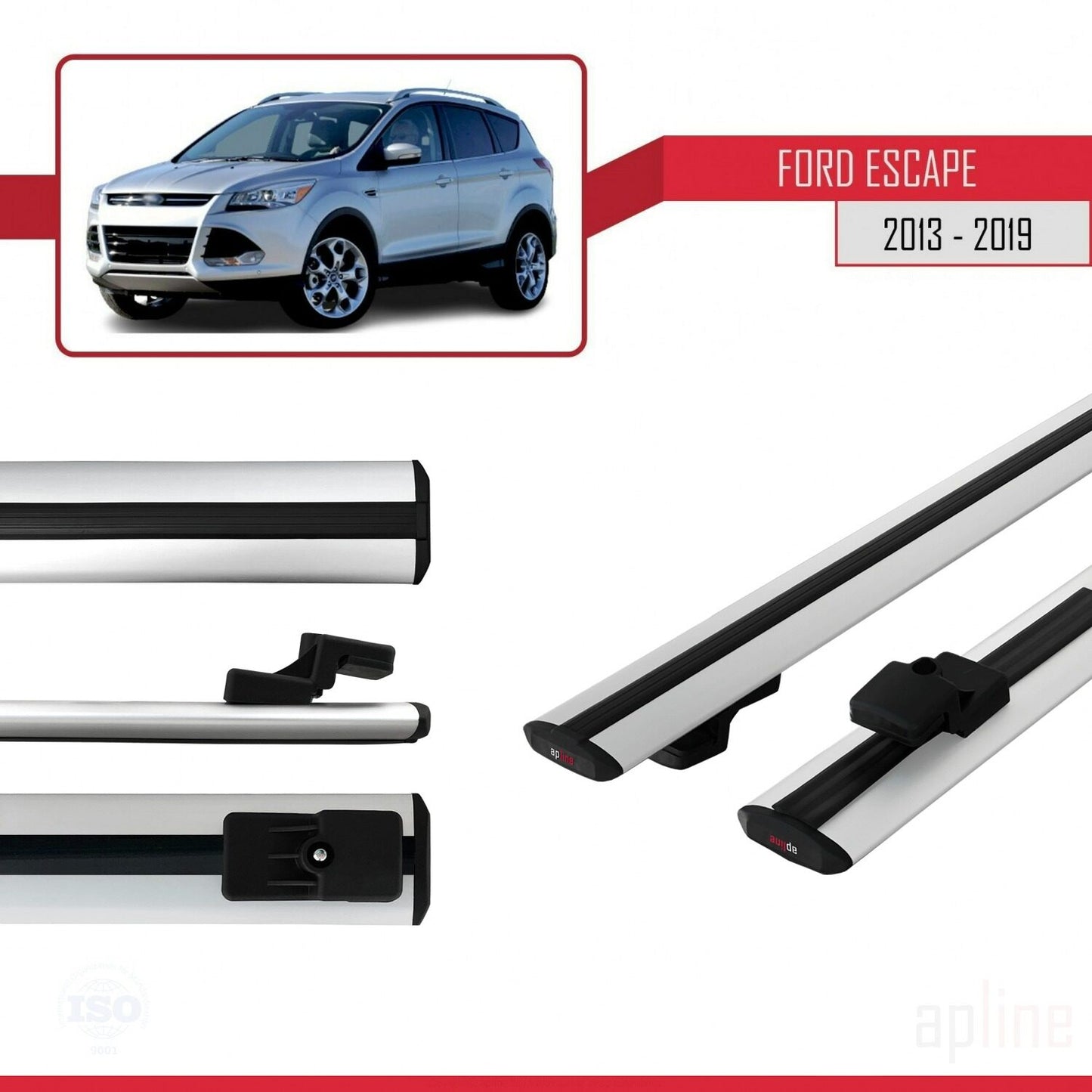 Compatible avec Ford Escape 3 2013-2019 BASIC Model Barres de Toit Railing Porte-Bagages de Voiture Gris Aluminium 2 Barres