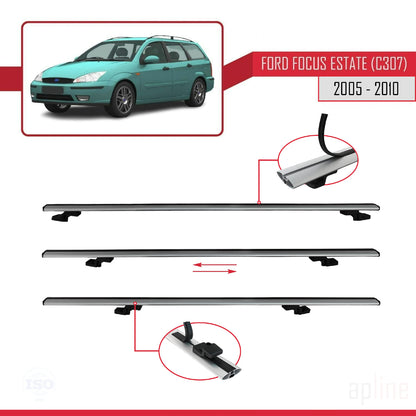 Compatible with Ford Focus 2 (C307) SW 2005-2010 BASIC Model Car Roof Rack Cross Bar Grey Aluminium 3 Bars