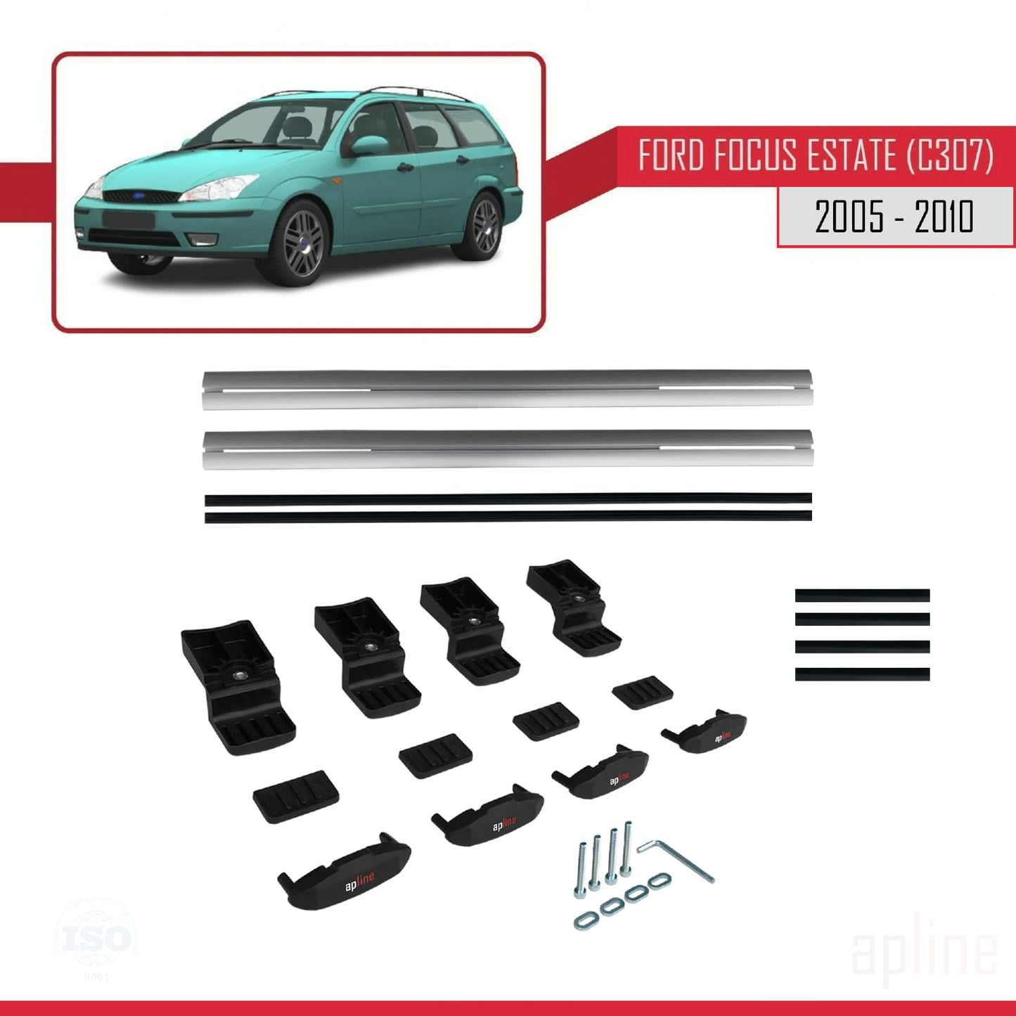 Compatible with Ford Focus 2 (C307) SW 2005-2010 BASIC Model Car Roof Rack Cross Bar Grey Aluminium 2 Bars