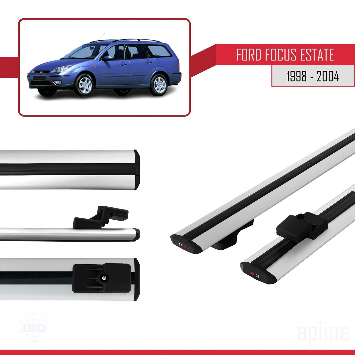 Compatible with Ford Focus (C170) SW 1998-2004 BASIC Model Car Roof Rack Cross Bar Grey Aluminium 2 Bars
