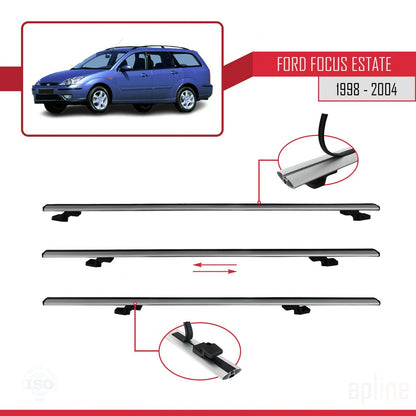 Compatible with Ford Focus (C170) SW 1998-2004 BASIC Model Car Roof Rack Cross Bar Grey Aluminium 2 Bars