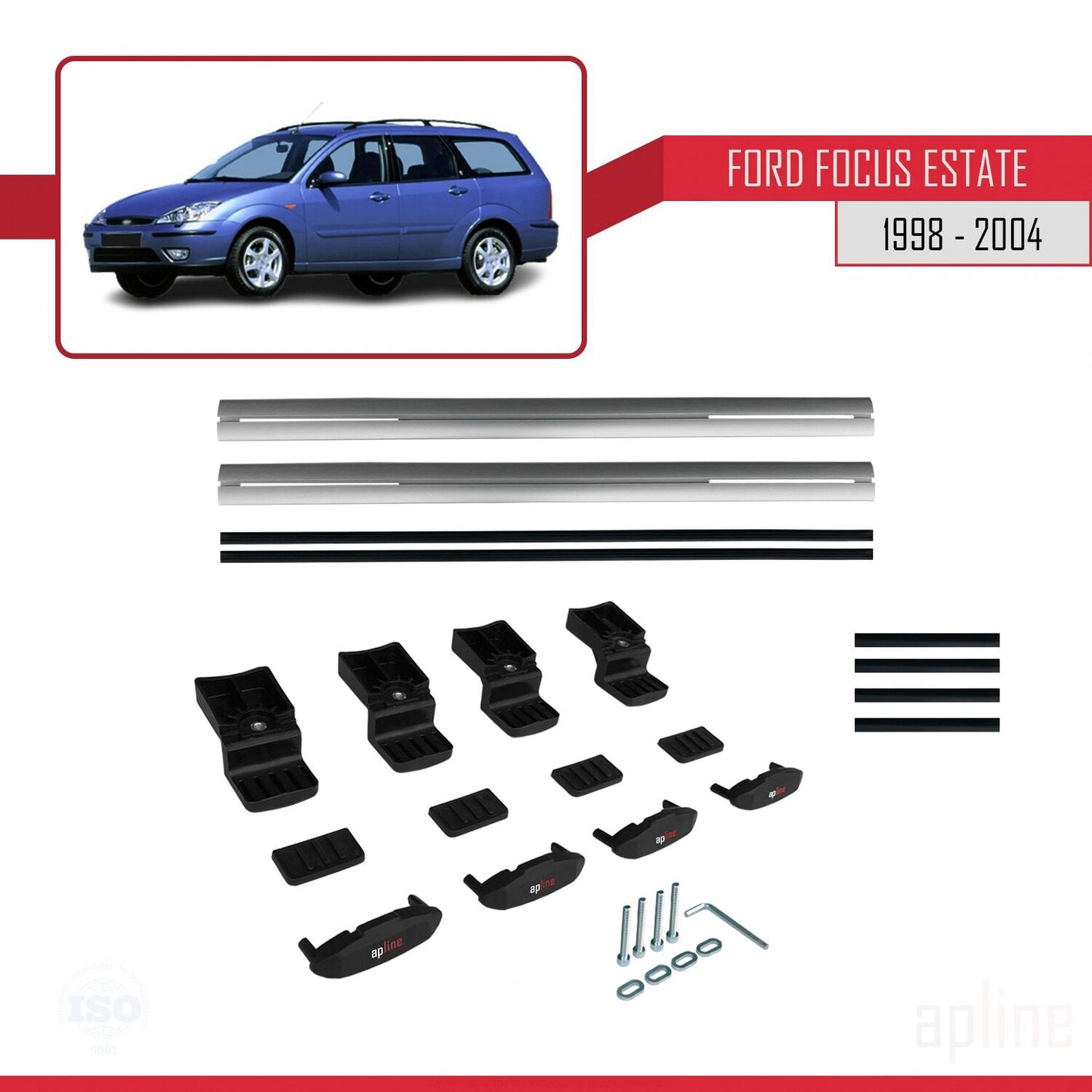 Compatible with Ford Focus (C170) SW 1998-2004 BASIC Model Car Roof Rack Cross Bar Grey Aluminium 2 Bars