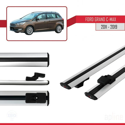 Compatible with Ford Grand C-Max (C344) 2011-2019 BASIC Model Car Roof Rack Cross Bar Grey Aluminium 2 Bars