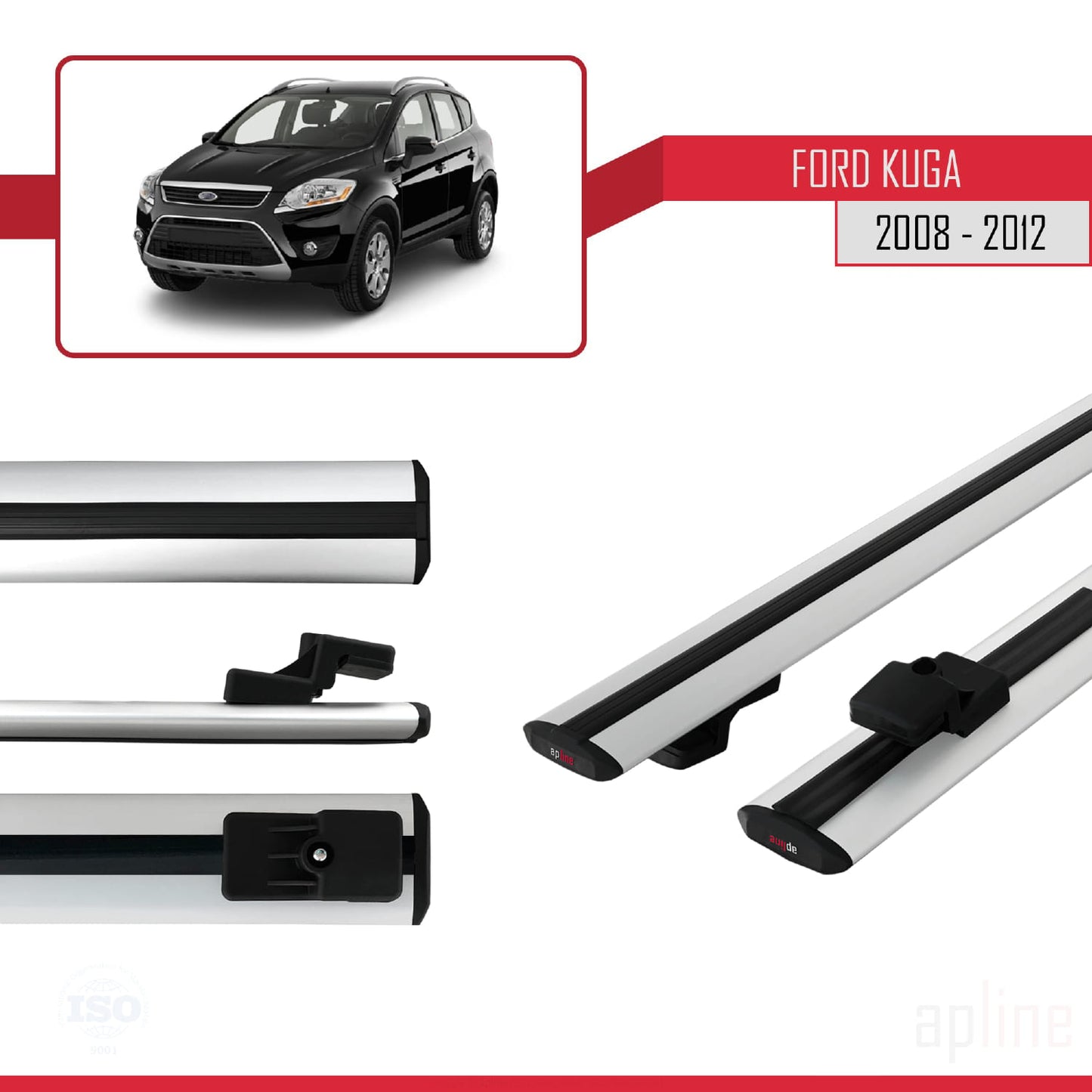 Compatible avec Ford Kuga (C394) 2008-2012 BASIC Model Barres de Toit Railing Porte-Bagages de Voiture Gris Aluminium 2 Barres