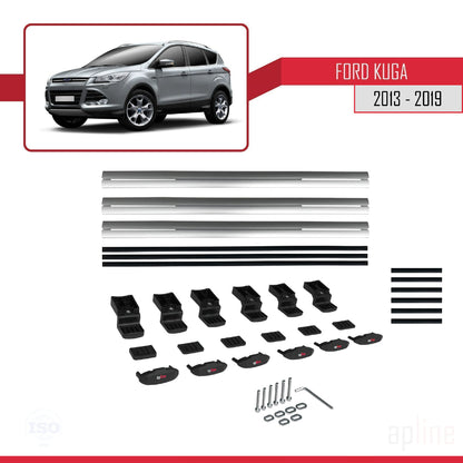 Compatible avec Ford Kuga 2 (C520) 2013-2019 BASIC Model Barres de Toit Railing Porte-Bagages de Voiture Gris Aluminium 3 Barres