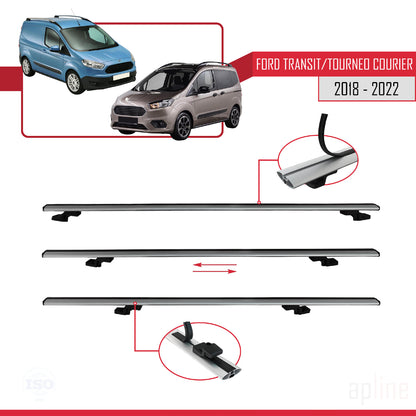 Compatible with Ford Transit/Tourneo Courier Post-Facelift 2018-2022 BASIC Model Car Roof Rack Cross Bar Grey Aluminium 3 Bars
