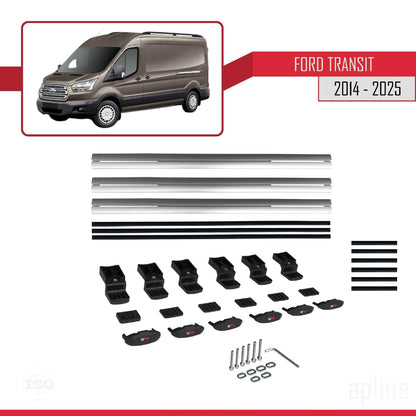 Kompatibel mit Ford Transit 2014-2025 BASIC Modell Dachgepäckträger, graues Aluminium, 3 Stangen