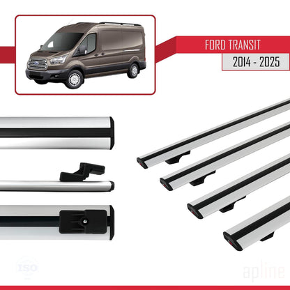 Kompatibel mit Ford Transit 2014-2025 BASIC Modell Dachgepäckträger, graues Aluminium, 4 Stangen