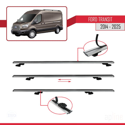 Kompatibel mit Ford Transit 2014-2025 BASIC Modell Dachgepäckträger, graues Aluminium, 4 Stangen