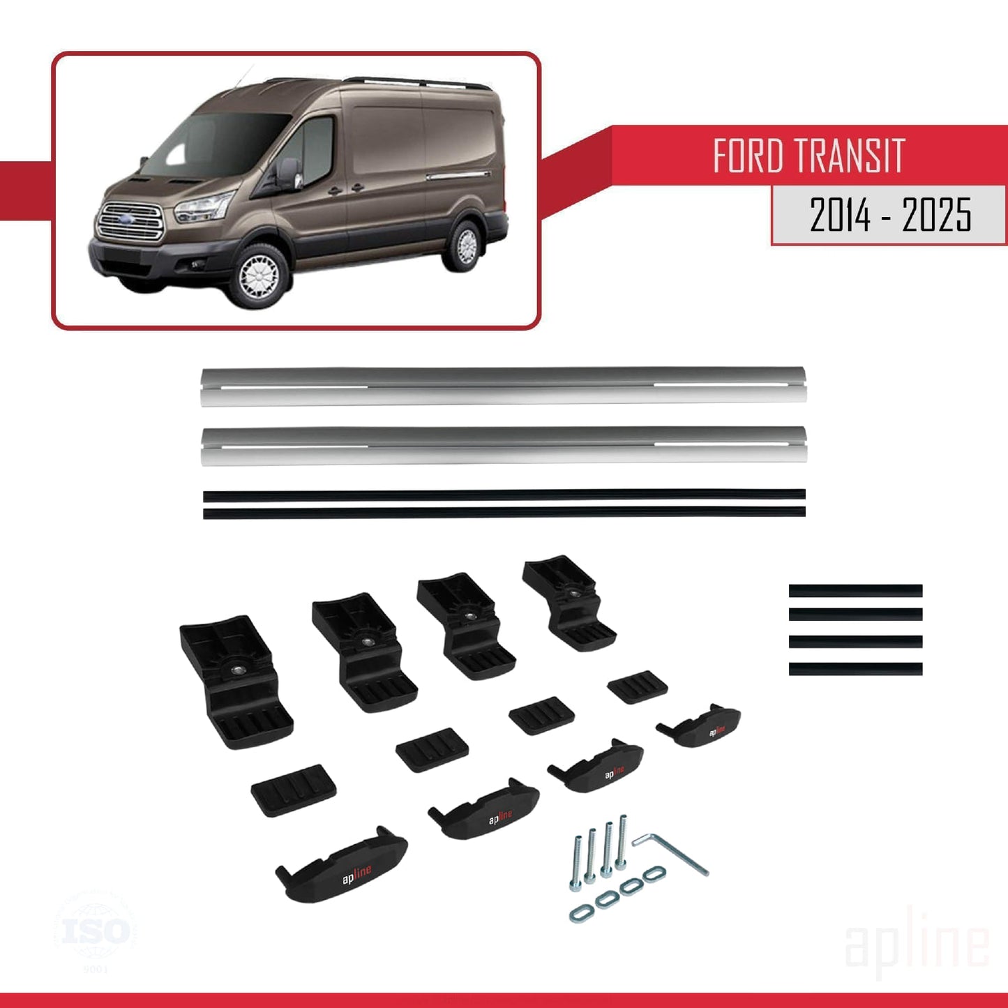 Kompatibel mit Ford Transit 2014-2025 BASIC Modell Dachgepäckträger, graues Aluminium, 2 Stangen
