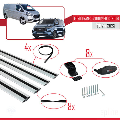 Compatible avec Ford Transit/Tourneo Custom 2012-2023 BASIC Model Barres de Toit Railing Porte-Bagages de Voiture Gris Aluminium 4 Barres
