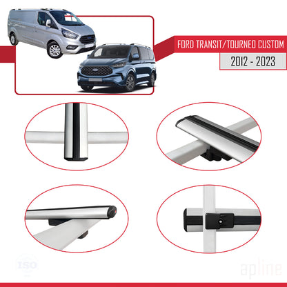 Compatible avec Ford Transit/Tourneo Custom 2012-2023 BASIC Model Barres de Toit Railing Porte-Bagages de Voiture Gris Aluminium 2 Barres