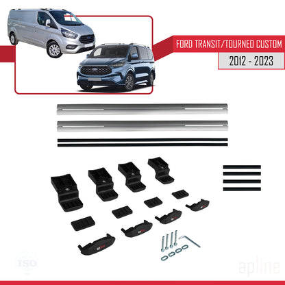 Compatible avec Ford Transit/Tourneo Custom 2012-2023 BASIC Model Barres de Toit Railing Porte-Bagages de Voiture Gris Aluminium 2 Barres