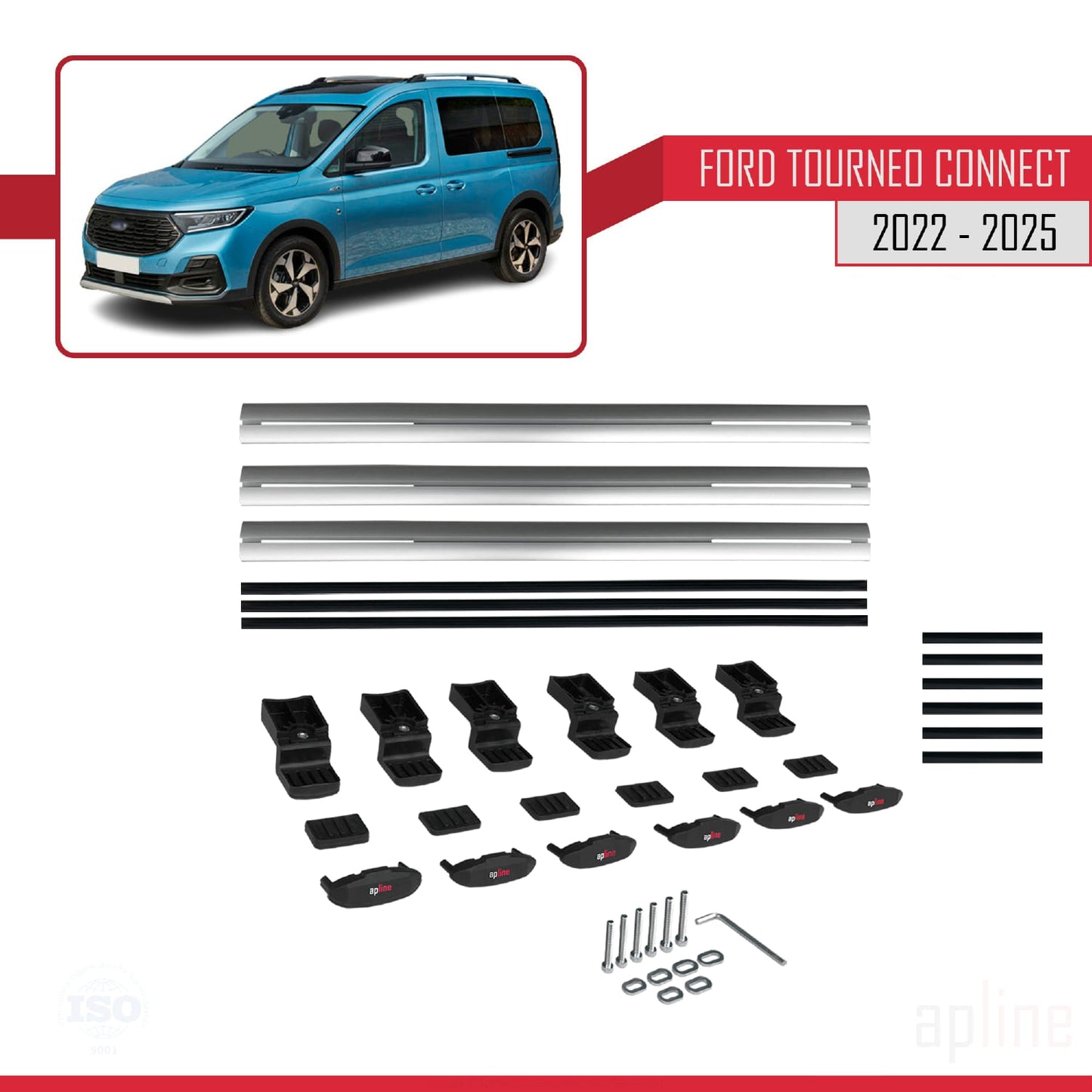 Compatible with Ford Transit/Tourneo Connect 3 2022-2025 BASIC Model Car Roof Rack Cross Bar Grey Aluminium 3 Bars