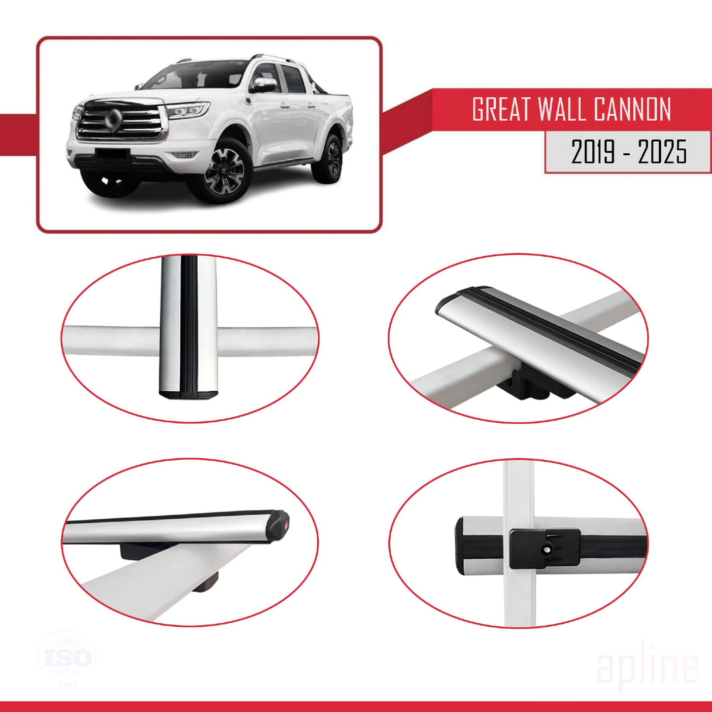 Compatible avec Great Wall Cannon 2019-2025 BASIC Model Barres de Toit Railing Porte-Bagages de Voiture Gris Aluminium 3 Barres