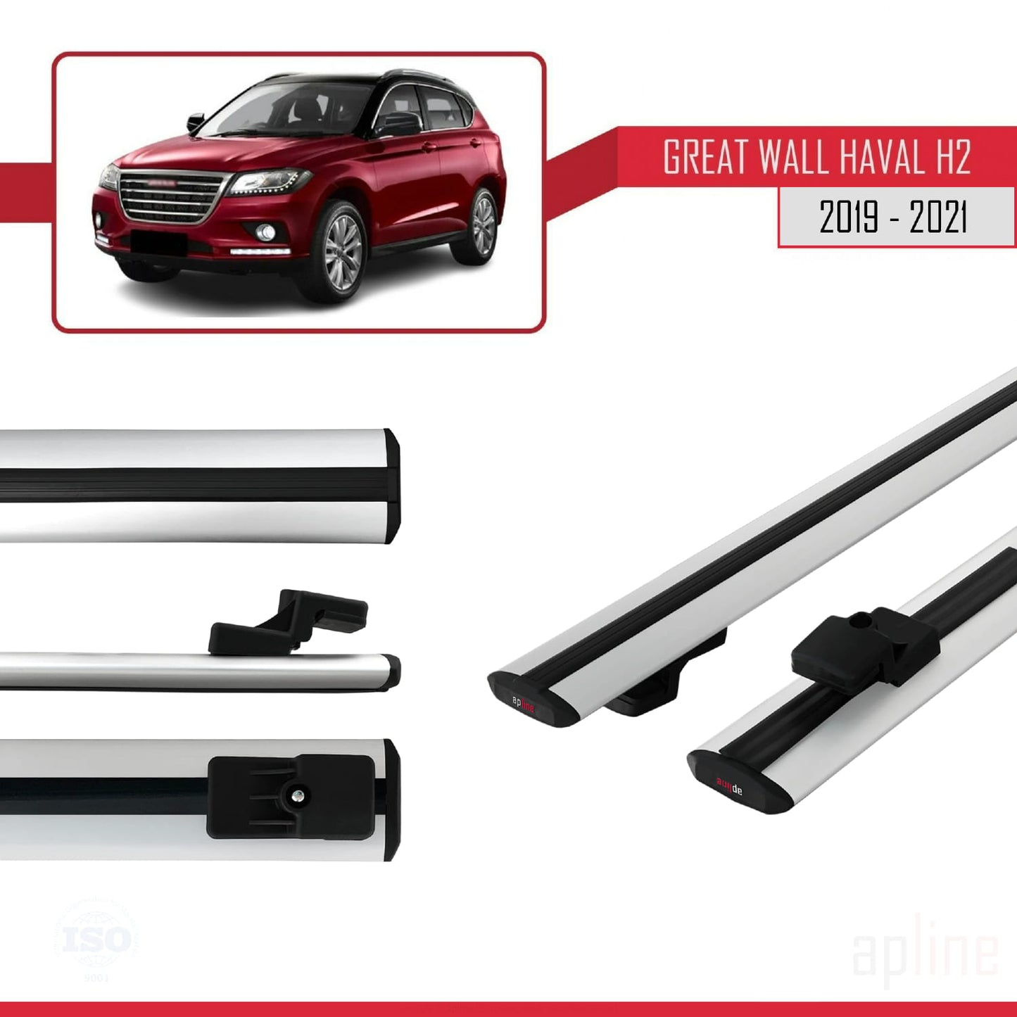 Compatible with Great Wall Haval H2 2019-2021 BASIC Model Car Roof Rack Cross Bar Grey Aluminium 2 Bars