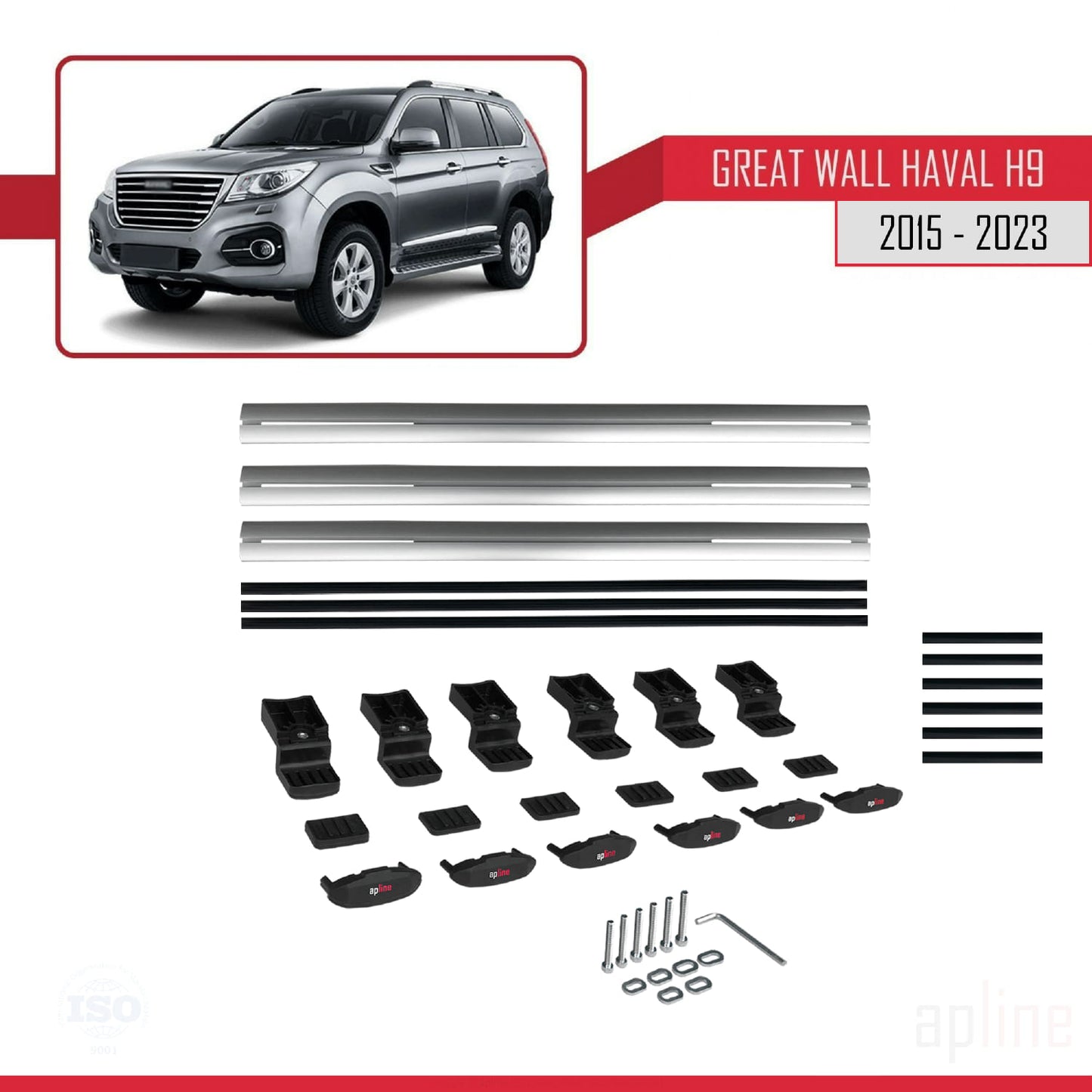 Compatible avec Great Wall Haval H9 2015-2023 BASIC Model Barres de Toit Railing Porte-Bagages de Voiture Gris Aluminium 3 Barres